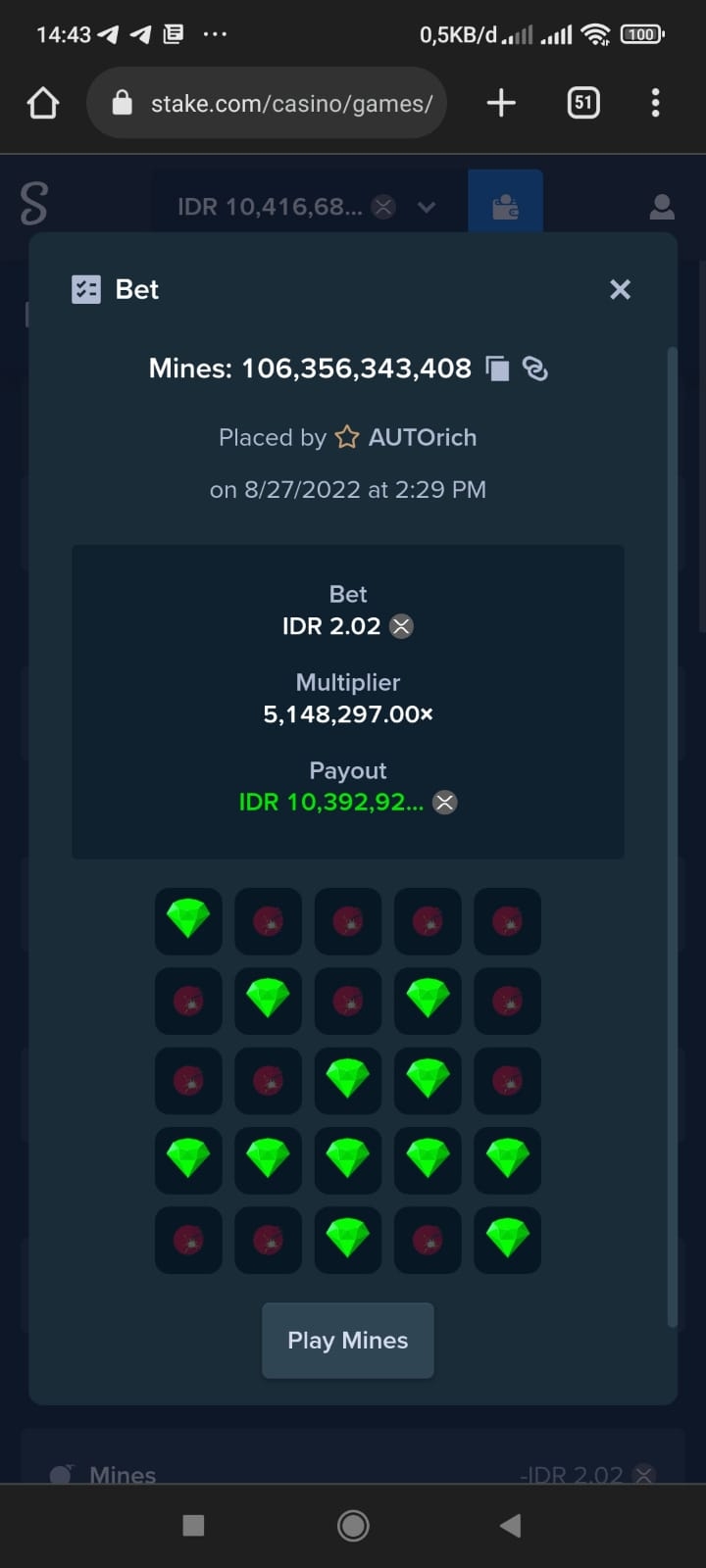 My big PayOut at Mines Casino Discussion Stake Forum