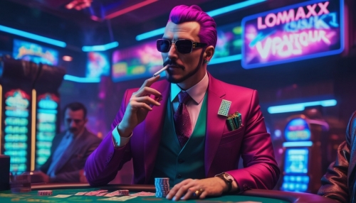 A-big-boss-playing-in-a-casino--smoking-a-cigar--having-lots-of-dollar-notes-surrouding-him--very-colorful-ambiente--must-include-the-name-LOMAXXX.jpg