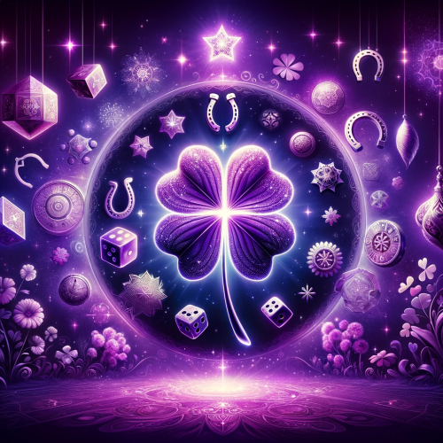 DALL·E 2024-03-09 15.34.21 - Imagine a scene where everything is imbued with the essence of luck and the color purple dominates the palette. In the center, a large, radiant four-l.jpg