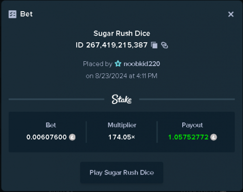 174.05x win on sugar rush dice with 0.40USD LTC bet Aug 23rd 2024 412pm.png