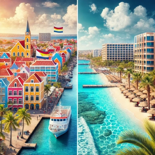 DALL·E 2024-09-11 20.58.57 - A split image showing the distinct locations of Willemstad, Curaçao and Limassol, Cyprus. The left side shows Willemstad with its vibrant, colorful co.webp