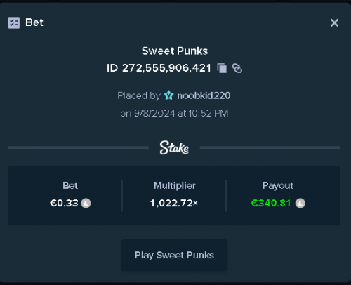 1022x win on Sweet Punks with 0.50 CAD LTC bet Sept 8th 2024 1053pm.png