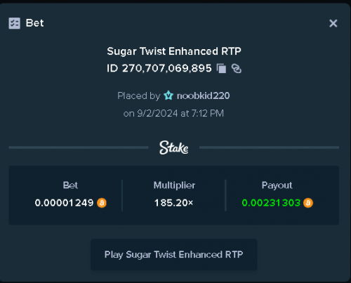 185.20x win on sugar twist with 1 CAD BTC bet Sept 2nd 2024 713pm.png