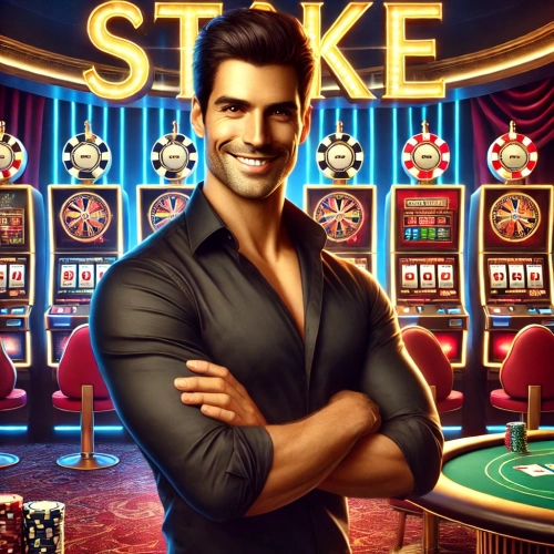 DALL·E 2025-02-08 19.14.45 - A realistic digital painting of a confident, muscular man with short dark hair, smiling with his arms crossed. Behind him is a luxurious casino settin.webp