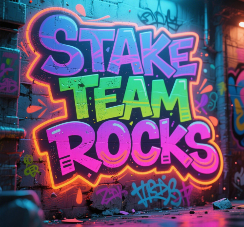 jimeng-2025-05-10-159-funny 3d cartoon , Bold, graffiti-style letters spelling _STAKE TEAM ROCKS_.jpeg