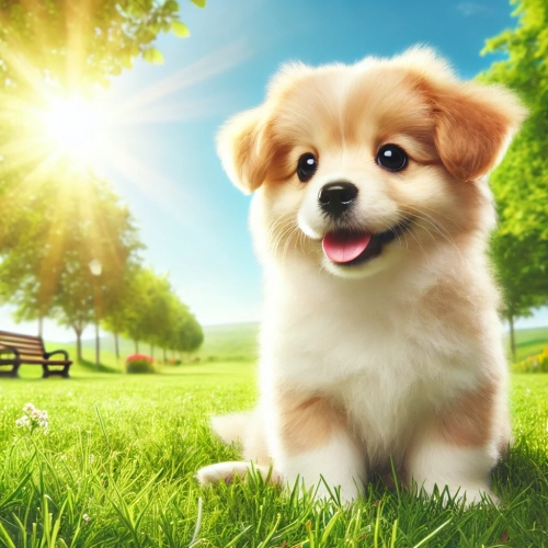 DALL·E 2025-01-21 19.54.05 - A cute dog sitting in a grassy park, with a bright and sunny background. The dog has fluffy fur, floppy ears, and a playful expression. The setting in.webp